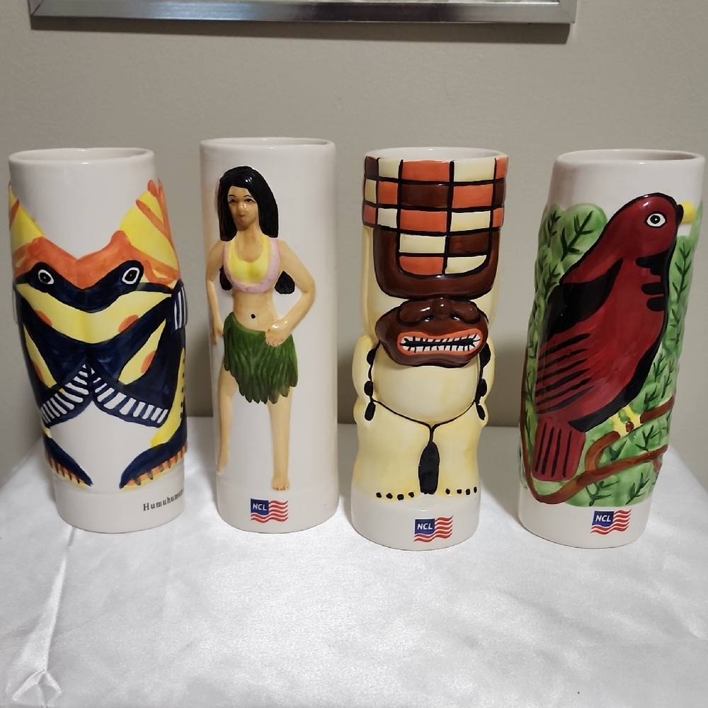 Colorful Ceramic Tiki Mugs Set